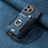 RFID Anti-theft Finger Ring Buckle Lanyard Multi-function Card Holder Phone Case for IPhone