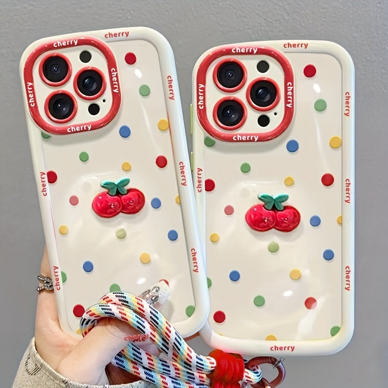 Cream shell painted cherry doll with hanging rope Case for iPhone