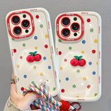 Cream shell painted cherry doll with hanging rope Case for iPhone