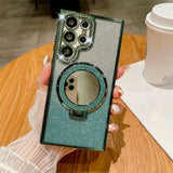 Rhinestone Glitter Magnetic Mirror Stand Anti-drop Phone Case for Samsung
