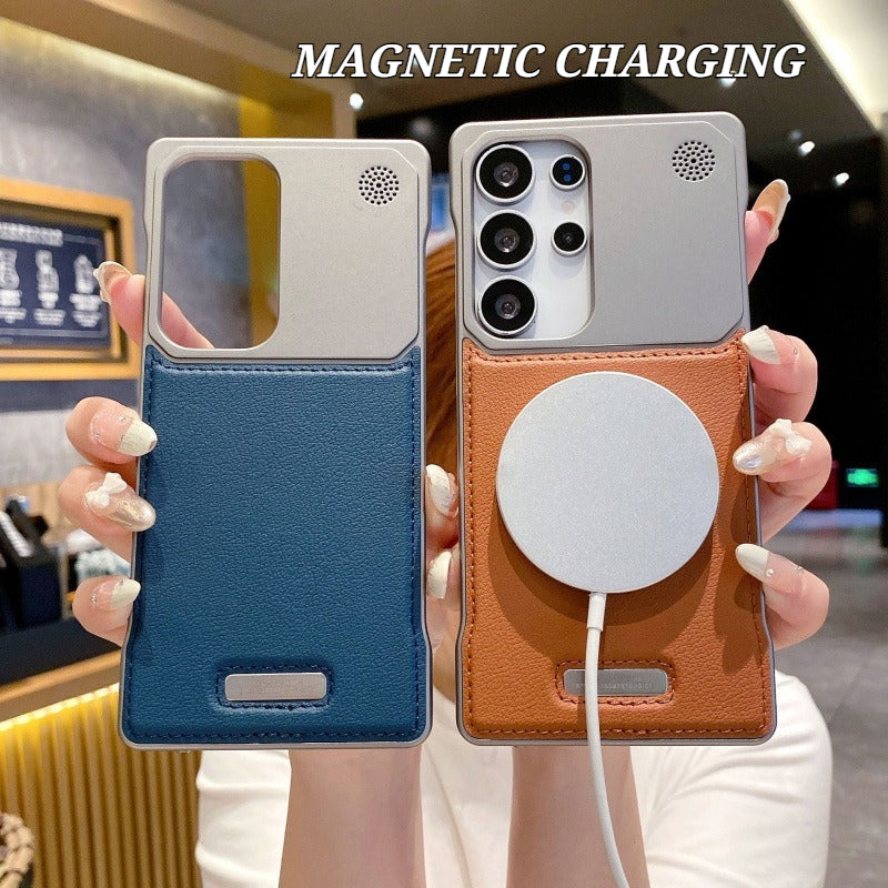 Leather Frameless Frosted Magnetic Business-Style Drop-Proof Phone Case for Samsung