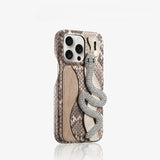 High-grade Snake Pattern Card Holder Diamond Wristband Case For iPhone