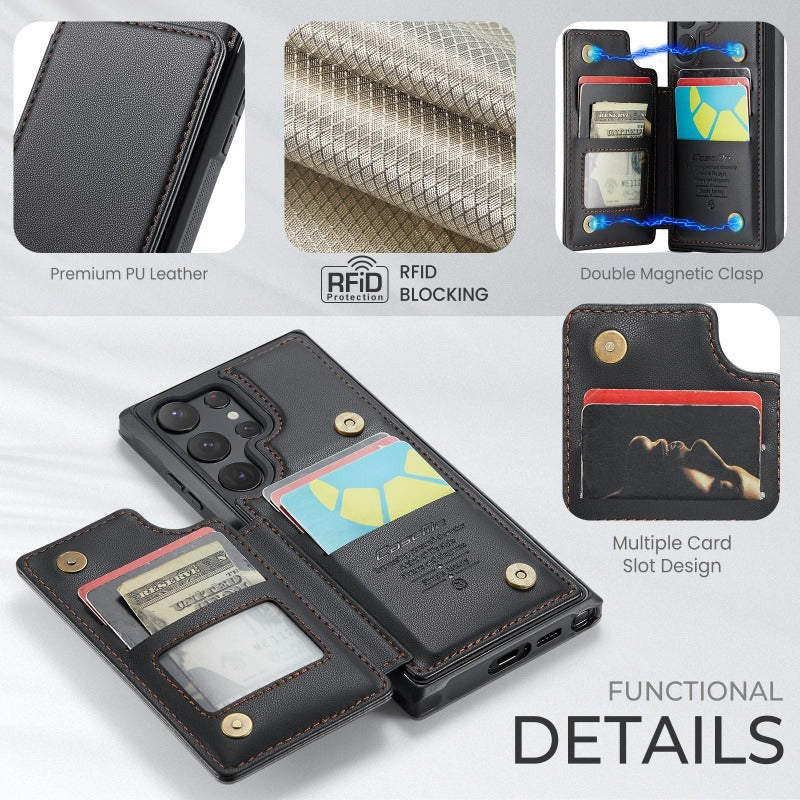 New RFID Card Insert Anti-drop Leather Case and Anti-theft Phone Case for Samsung