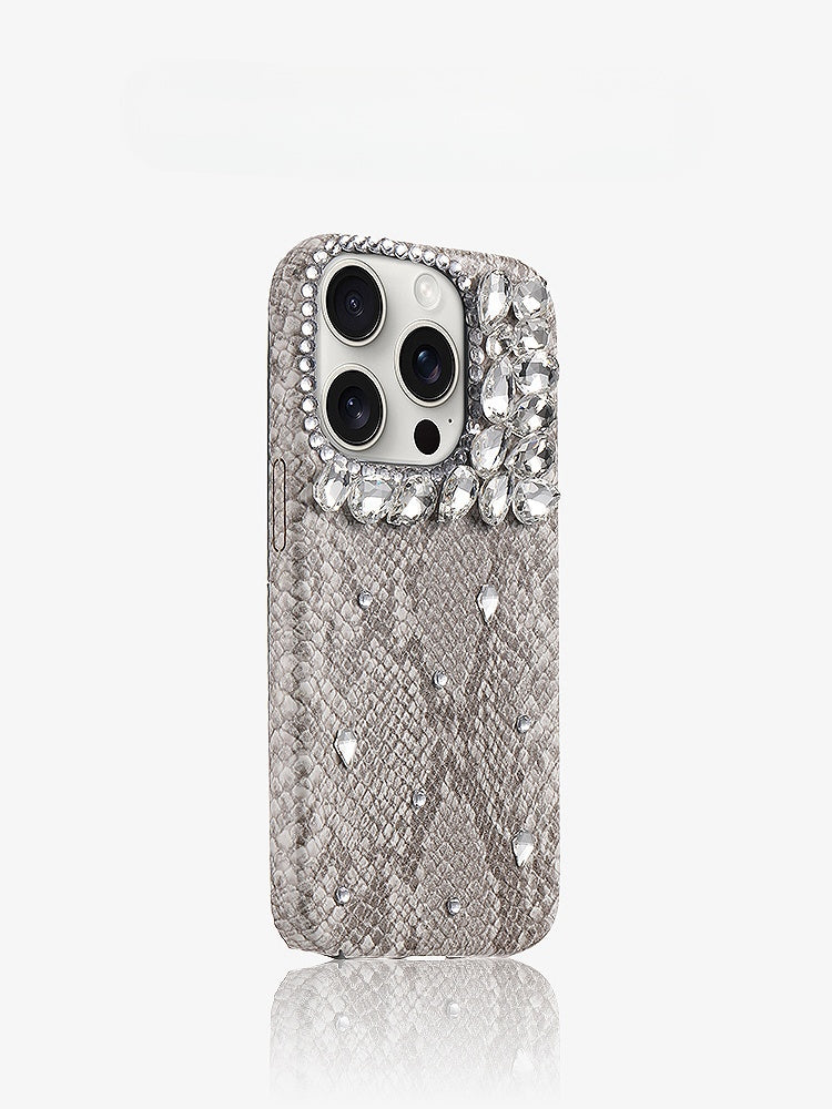 High Quality Silicone Gray Snake Pattern Silver Diamond Case For iphone