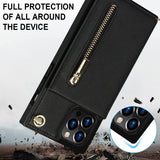 Stylish Leather Crossbody Zipper Back Cover Holder Wallet Card Holder Phone Case 3-In-1 for iphone