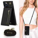 Stylish Leather Crossbody Zipper Back Cover Holder Wallet Card Holder Phone Case 3-In-1 for iphone