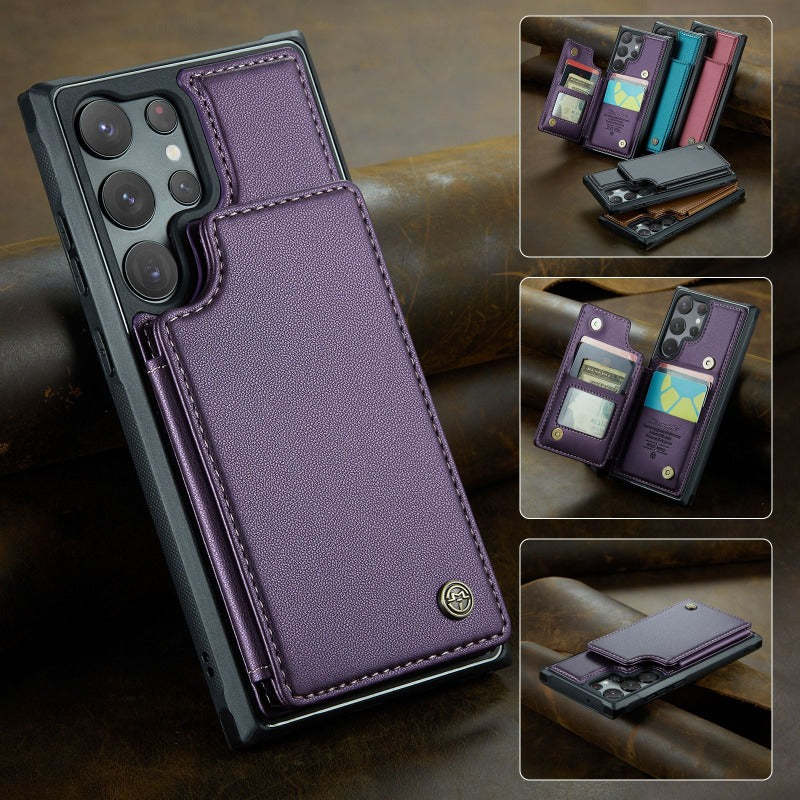 New RFID Card Insert Anti-drop Leather Case and Anti-theft Phone Case for Samsung